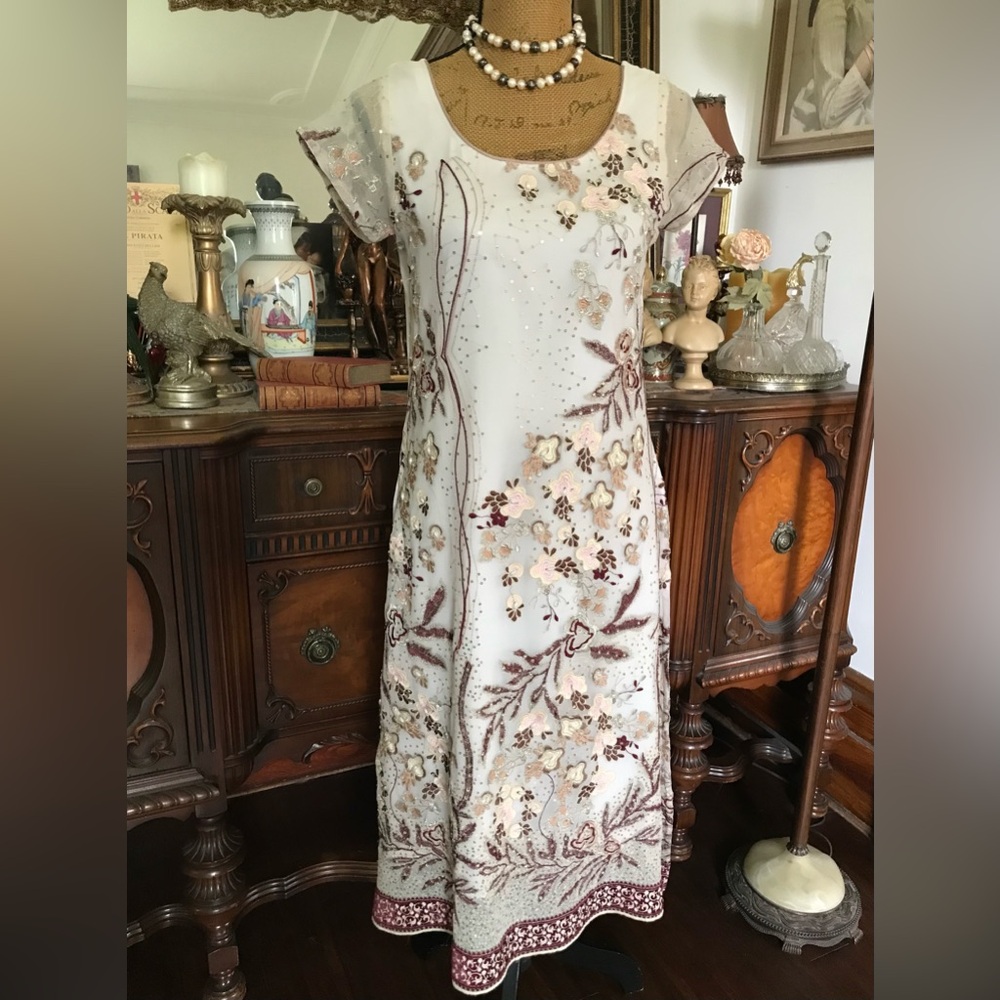 Vintage Indian Boho Kurti Floral Sequinned Beaded Embroidered Honeymoon Dress